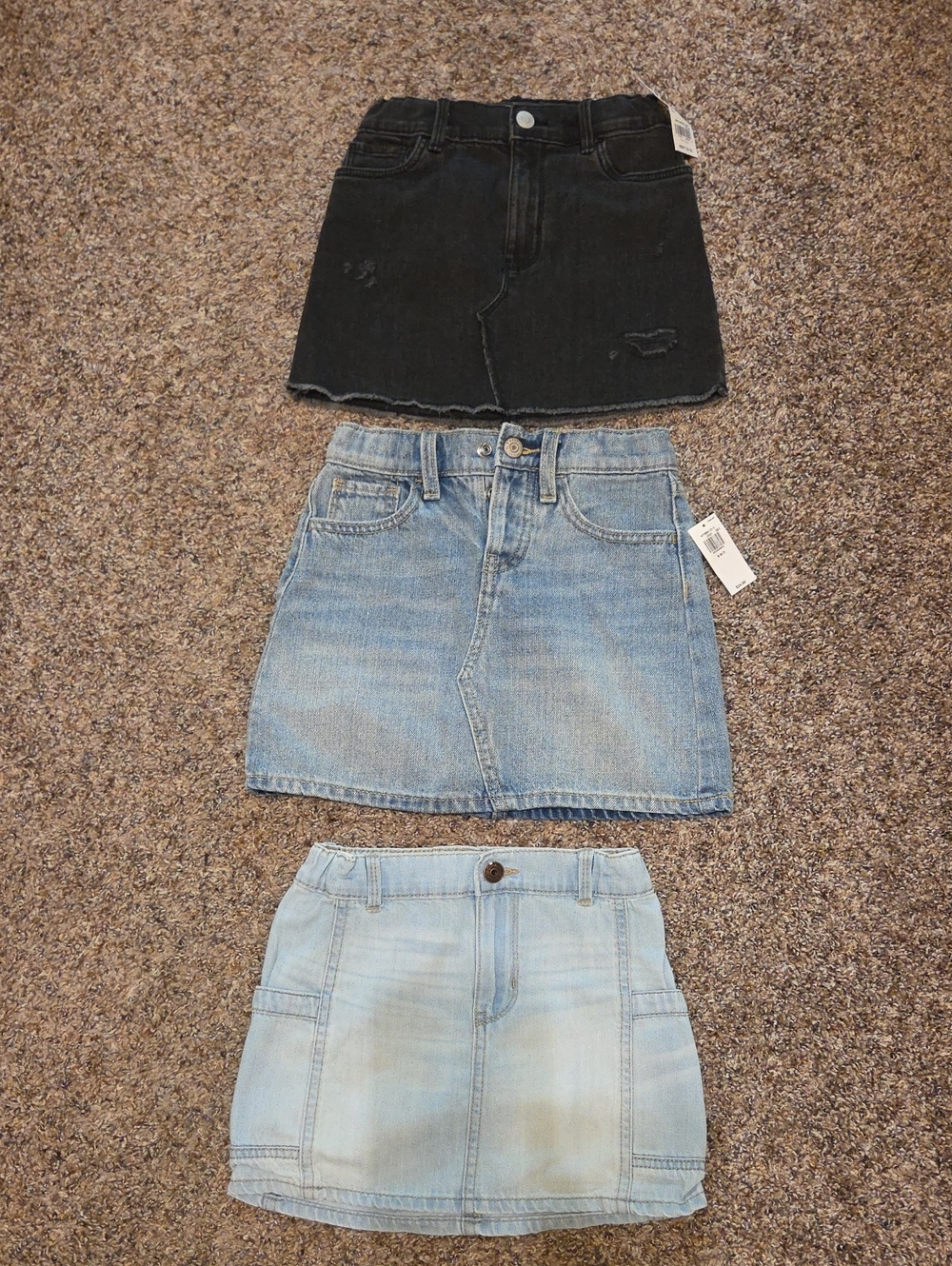 Three Girls Denim Mini Skirts - Black & Two Light Blue